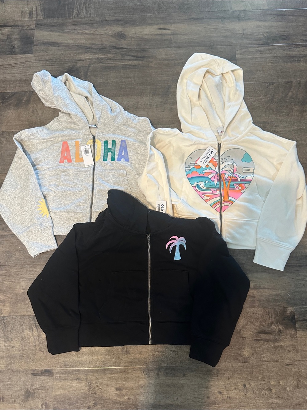 Old Navy Kids 3-Pack Crop Zip Hoodies - White, Gray, Black size 6/7